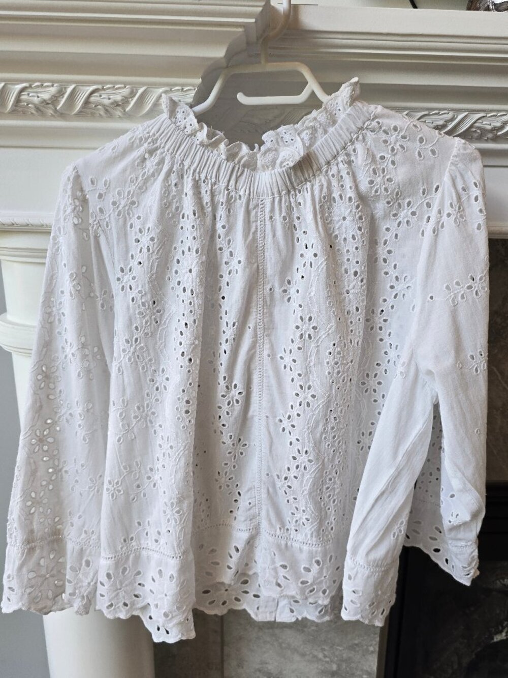 Bailey 44 white eyelet ruffled mock neck blouse top XL
